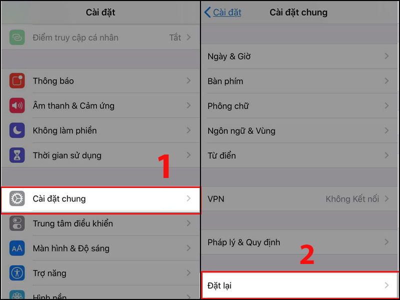 Chọn Đặt lại trong Cài đặt chung